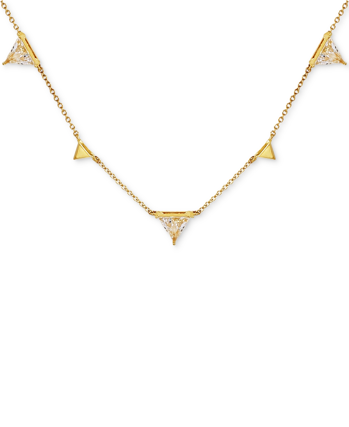Guess 14kPlated & Cubic Zirconia Triangle Station Necklace, + extender - Gold