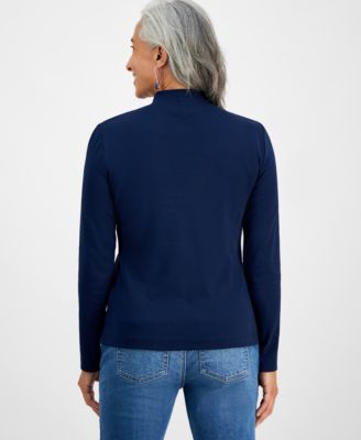 Petite Mock-Neck Cotton Long-Sleeve T-Shirt, Created for Macy's 