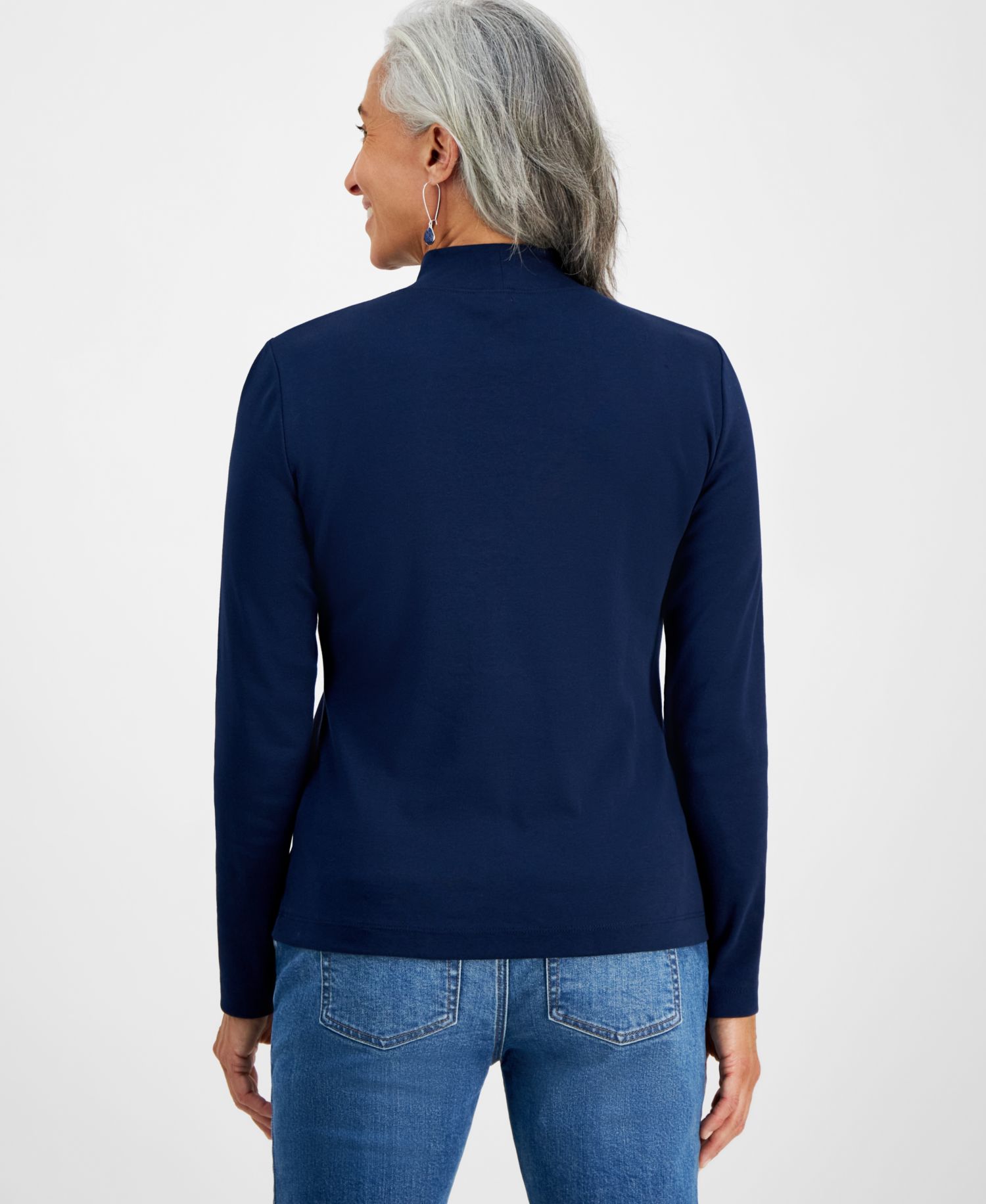 Petite Mock-Neck Cotton Long-Sleeve T-Shirt