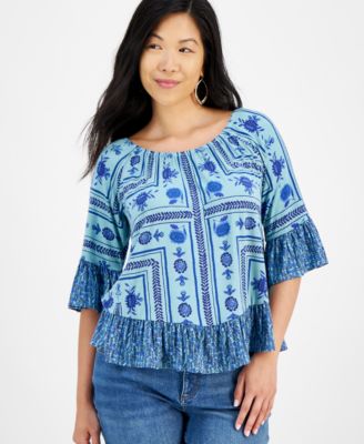 Style & Co - Petite Boat-Neck Raglan-Sleeve Blouse