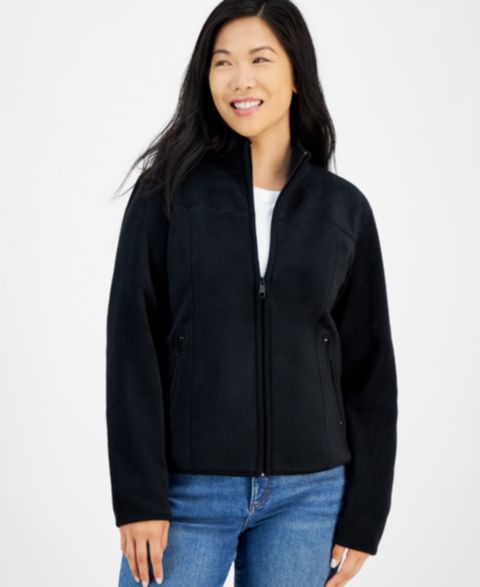 Женская куртка Style & Co Petite Polar Fleece Zip-Front, цвет: Глубокий чёрный