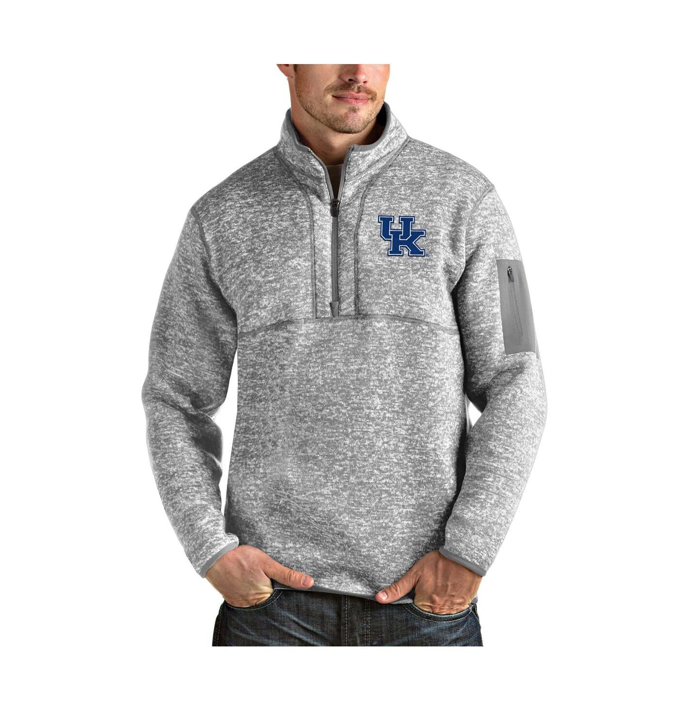 Мужская куртка Antigua Heathered Gray Kentucky Wildcats Fortune Half-Zip Pullover — фото 1