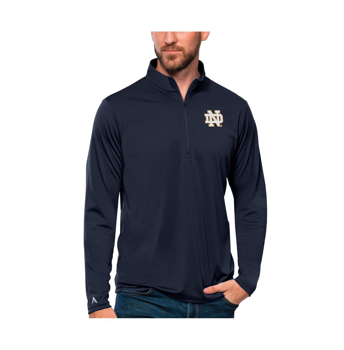 Мужской топ Antigua Notre Dame Fighting Irish Tribute на молнии на четверть, Navy — фото 1