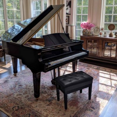 Piano Bench PU Leather Storage Adjustable Height Padded Seat Keyboard