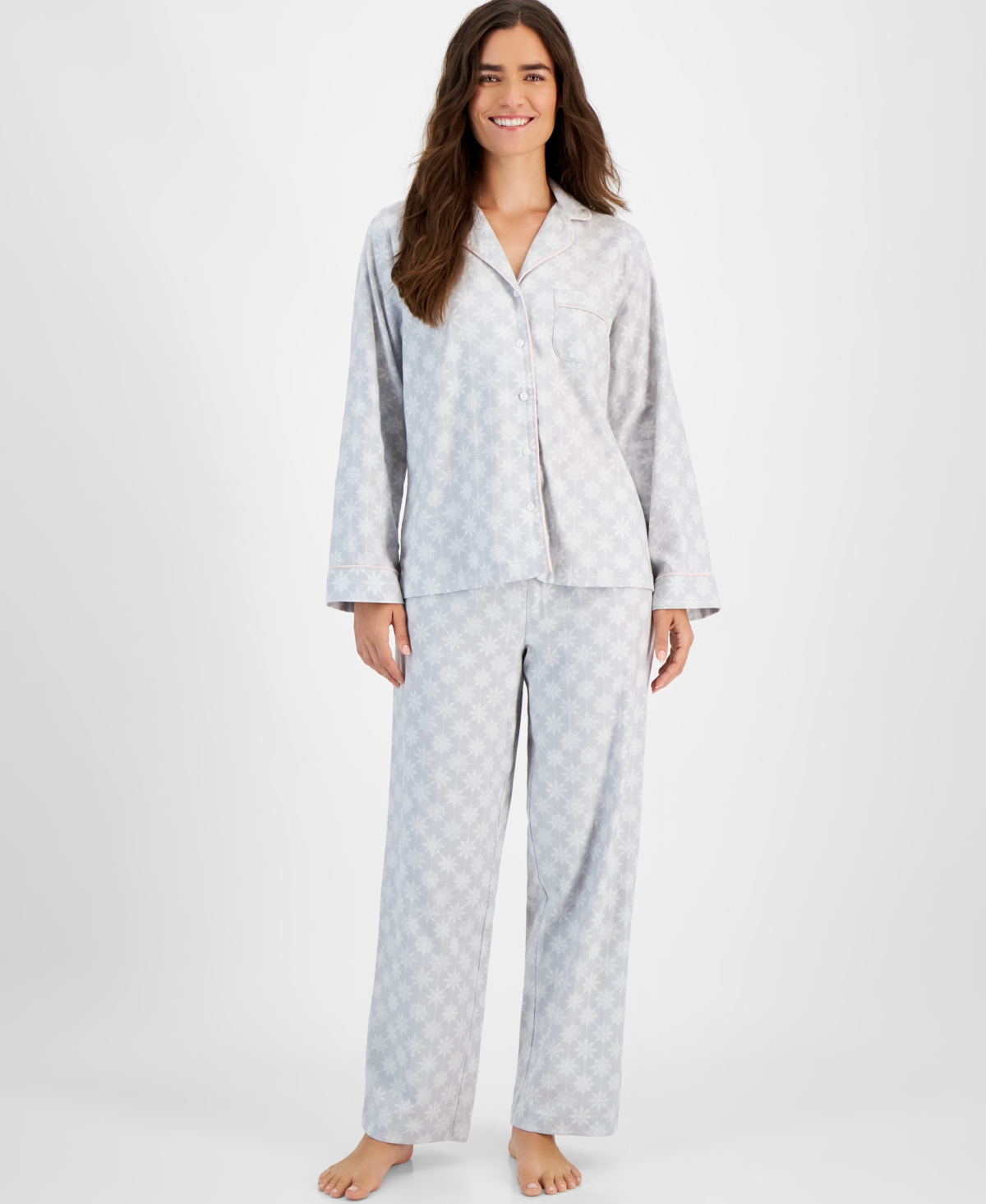 Charter Club Women's 2-pc. Cotton Flannel Packaged Pajamas Set, Created For Macy's In Snowflake Geo