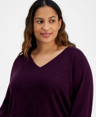 Plus Size Rhinestone Argyle Sweater