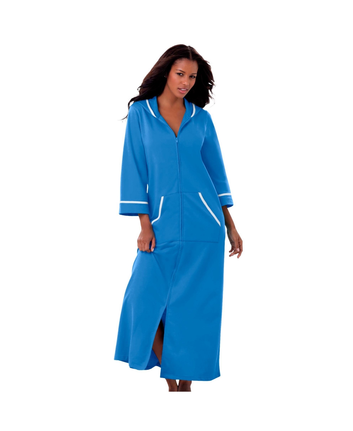 Women's Long French Terry Robe - Pool blue