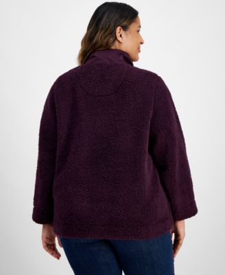 Plus Size Sherpa Quarter-Zip Pullover Sweatshirt