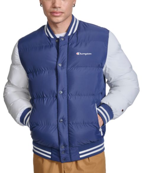 Мужская куртка Champion Quilted Full-Zip Varsity Puffer, цвет: Тёмно-синий / Белый