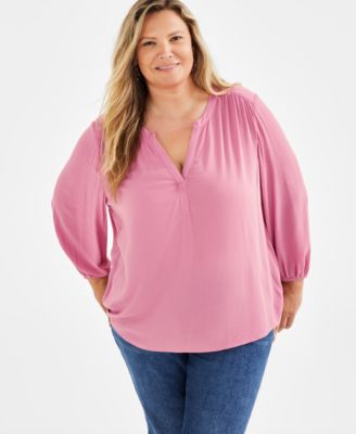 Style & Co - Plus Size Easy Split-Neckline Popover Blouse
