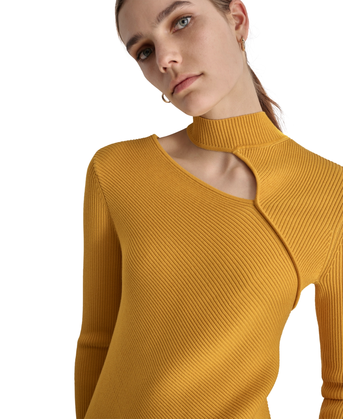 Dkny Women's Ribbed Cutout Mock Neck Sweater