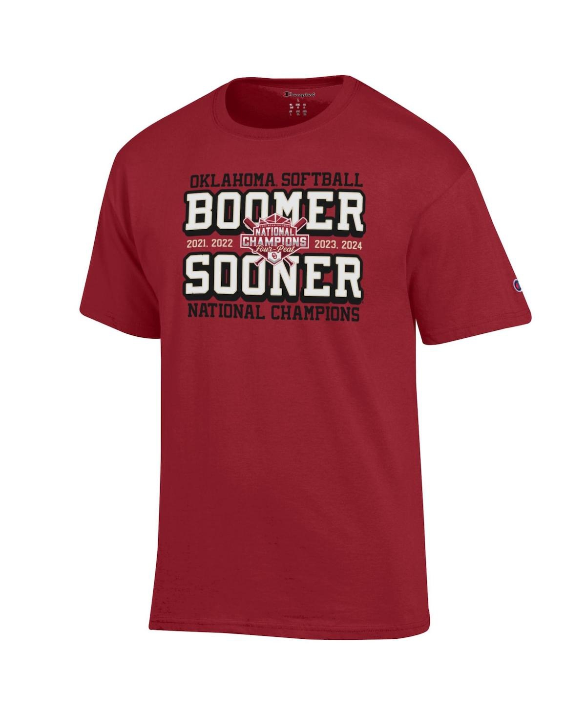 Champion Men's and Women'sOklahoma Sooners 2024 Ncaa Softball Women's College World Series Champions Boomer Sooner T-Shirt - Crimson