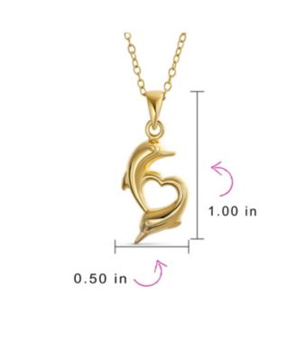 Nautical Tropical Vacation Honeymoon Swimming Heart Dolphins Charm Pendant Necklace Gold Plated Sterling Silver