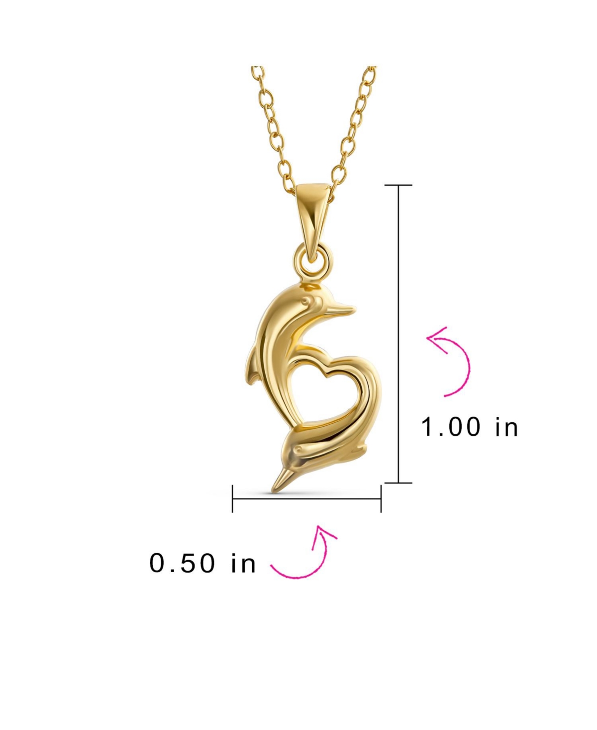 Bling Jewelry Nautical Tropical Vacation Honeymoon Swimming Heart Dolphins Charm Pendant Necklace Gold Plated Sterling Silver