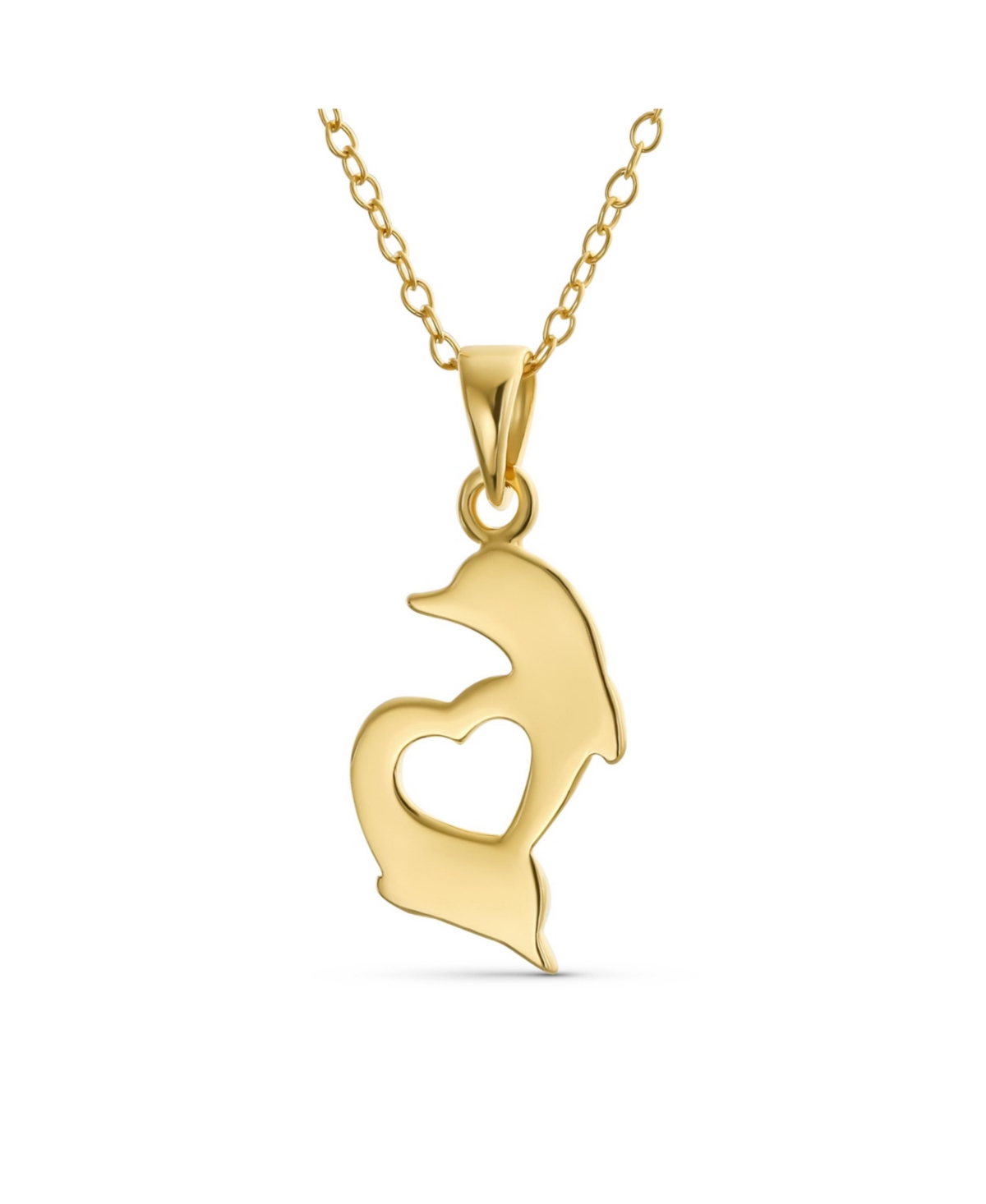 Bling Jewelry Nautical Tropical Vacation Honeymoon Swimming Heart Dolphins Charm Pendant Necklace Gold Plated Sterling Silver