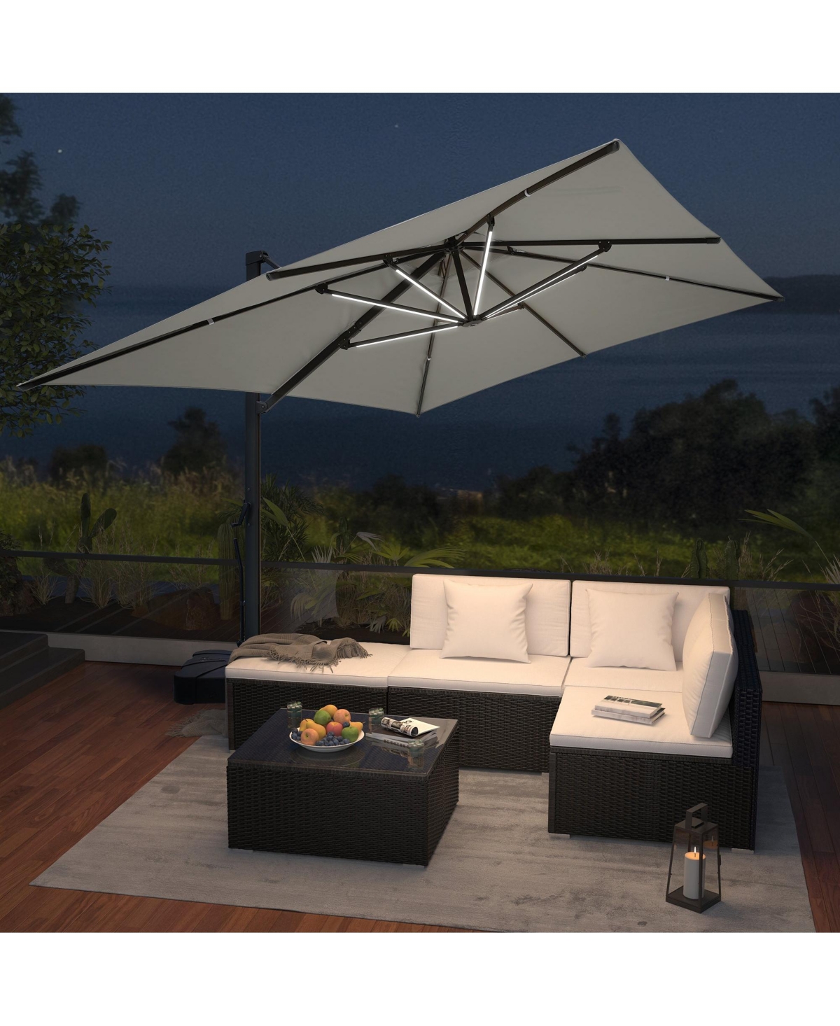 Mondawe Patio Double Top Bright Umbrella 360 Rotation Umbrella With Removable Led,- Grey