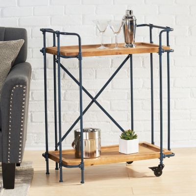 Streamdale Rustic Firwood Bar Cart with Iron Wheels