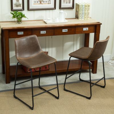 Vintage PU Leather Set of 2 Counter Height Stools