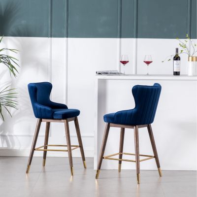 Fabric Upholstered Counter Height Wingback Stools, Set of 2, Blue