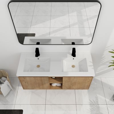 48" Wall Mounted Bathroom Vanity With Double Sink, Soft Closing Door Hinge