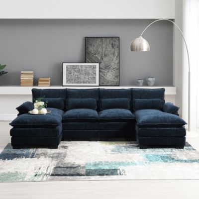 109.8x55.9" Modern U-shaped Sectional Sofa with Waist Pillows,6-seat Upholstered Symmetrical Sofa Furniture,Sleeper Sofa Couch with Chaise Lounge for Living Room,Apartment
