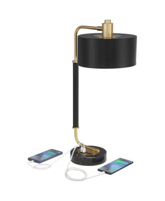Myles Modern Mid Century Desk Lamp 24" High Black Gold with Dual USB Charging Ports Metal Drum Shade for Bedroom Living Room Home