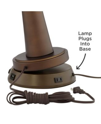 Rustic Farmhouse Table Lamp 31 1/2" Tall with USB Power Outlets in Base Bronze Burlap Drum Shade for Bedroom Living Room Bedside