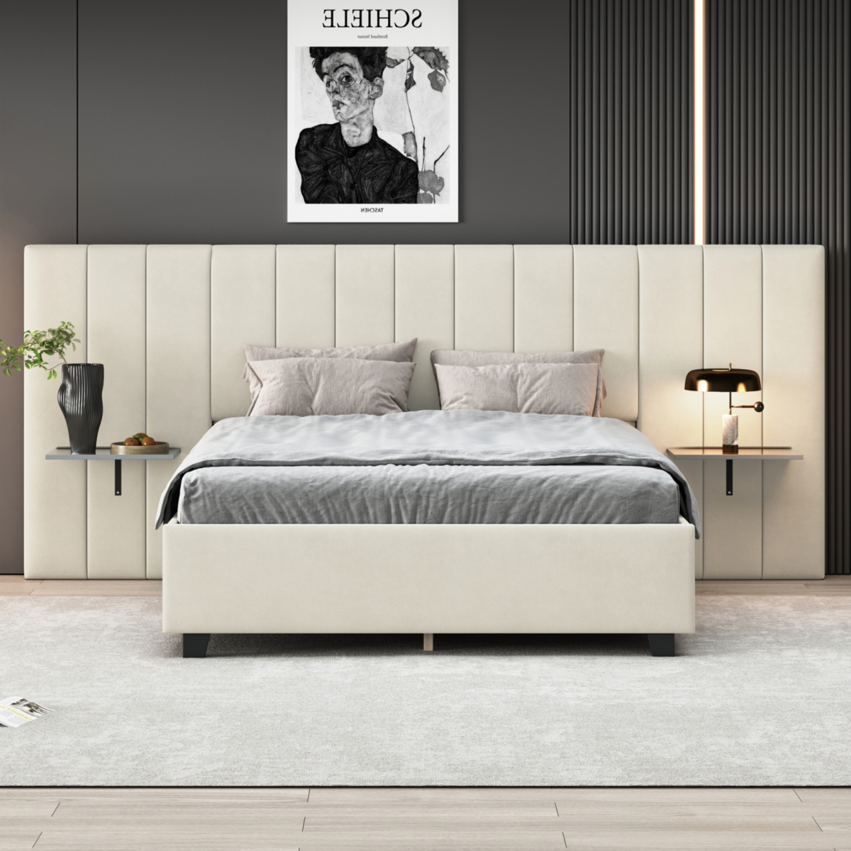 Streamdale Queen Velvet Platform Bed with Headboard