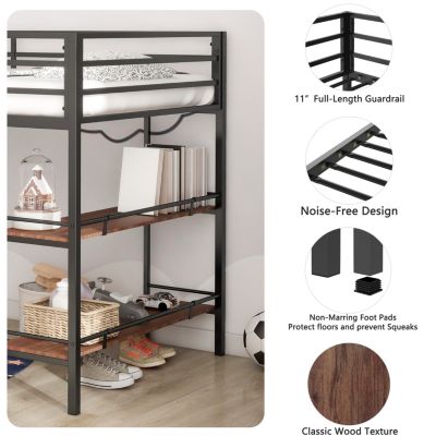 Adam junior twin loft bunk with Cinnamon wood shelf