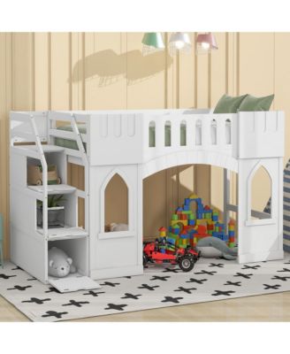 Streamdale Twin Size Loft Bed with Storage Staircase and Window, White