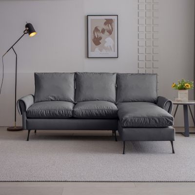 Contemporary Technical Leather Sofa with Reversible Chaise Lounge