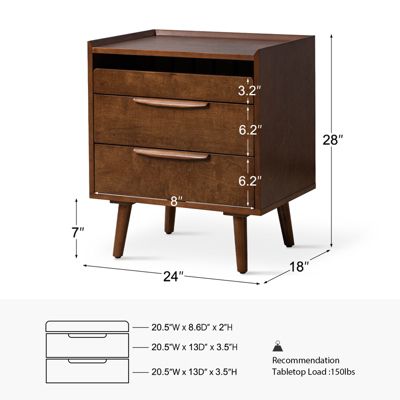 Mid-century Lisa 3-Drawer Nightstand with Solid Wood Legs