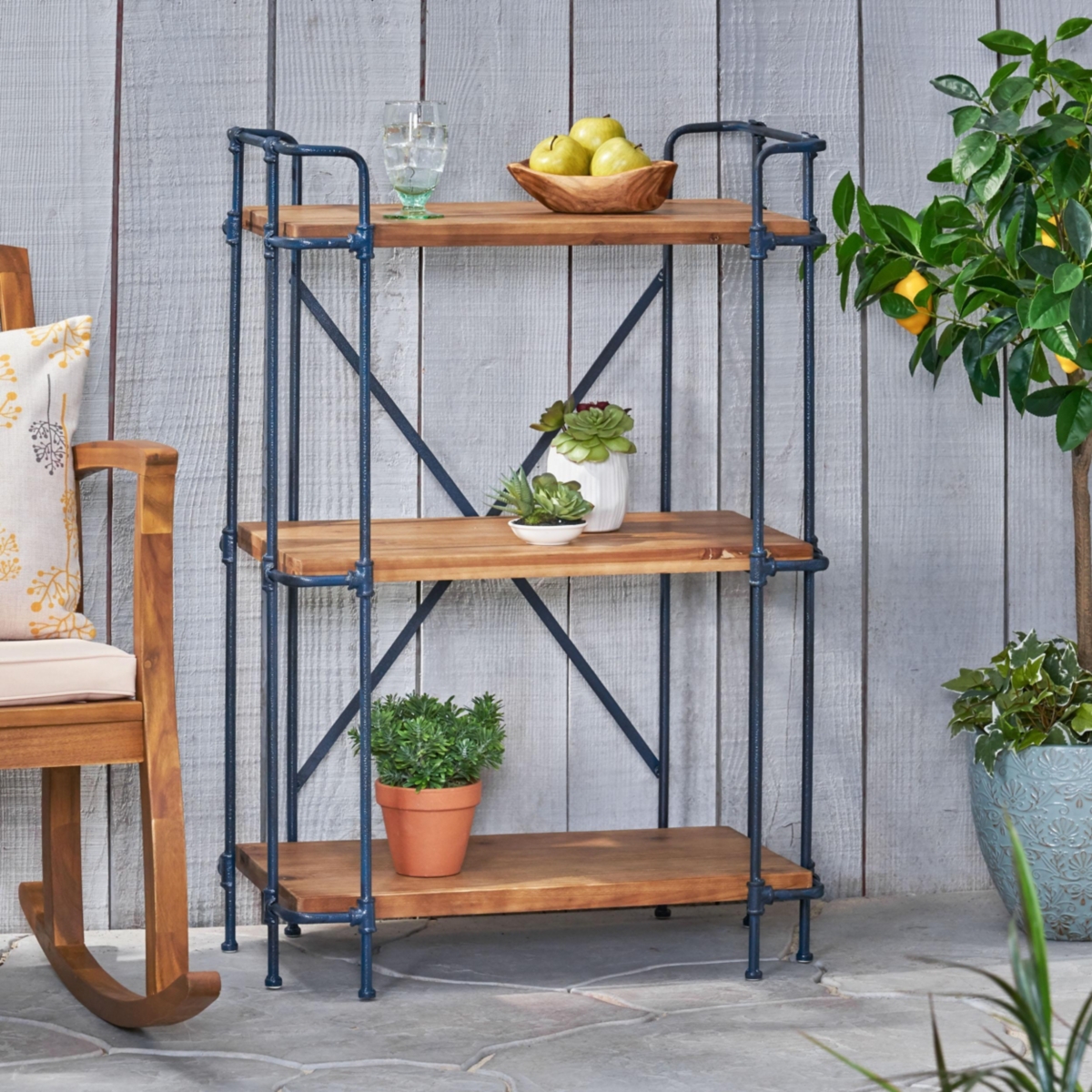 Streamdale Furniture Industrial Etagere Bookcase Metal and Fir Wood