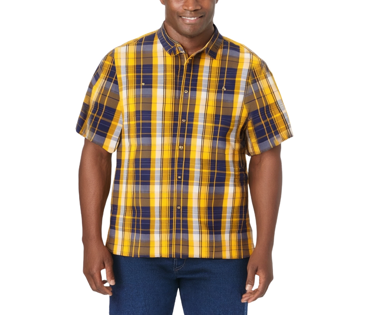 Big & Tall Short-Sleeve Plaid Sport Shirt - Orange plaid