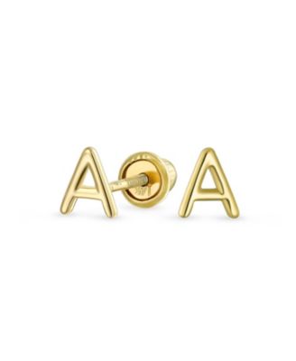 Abc Minimalist Yellow 14k Gold Capital Block Alphabet Letter Initial Stud Earrings Safety Ball Screw Back