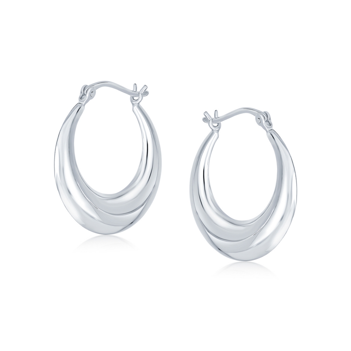 Bling Jewelry Round Circle Finish Crescent Tapered Tube Hoop Earrings Sterling Silver Hinged Notched Post 1 Inch Diameter