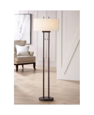 Roscoe Modern Floor Lamp Standing 62" Tall Oil Rubbed Bronze Twin Pole White Drum Shade for Living Room Bedroom Office House Home