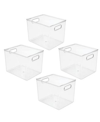 Plastic Closet Storage Organizer Container Bin, Handles - 4 Pack - Clear, USA Made