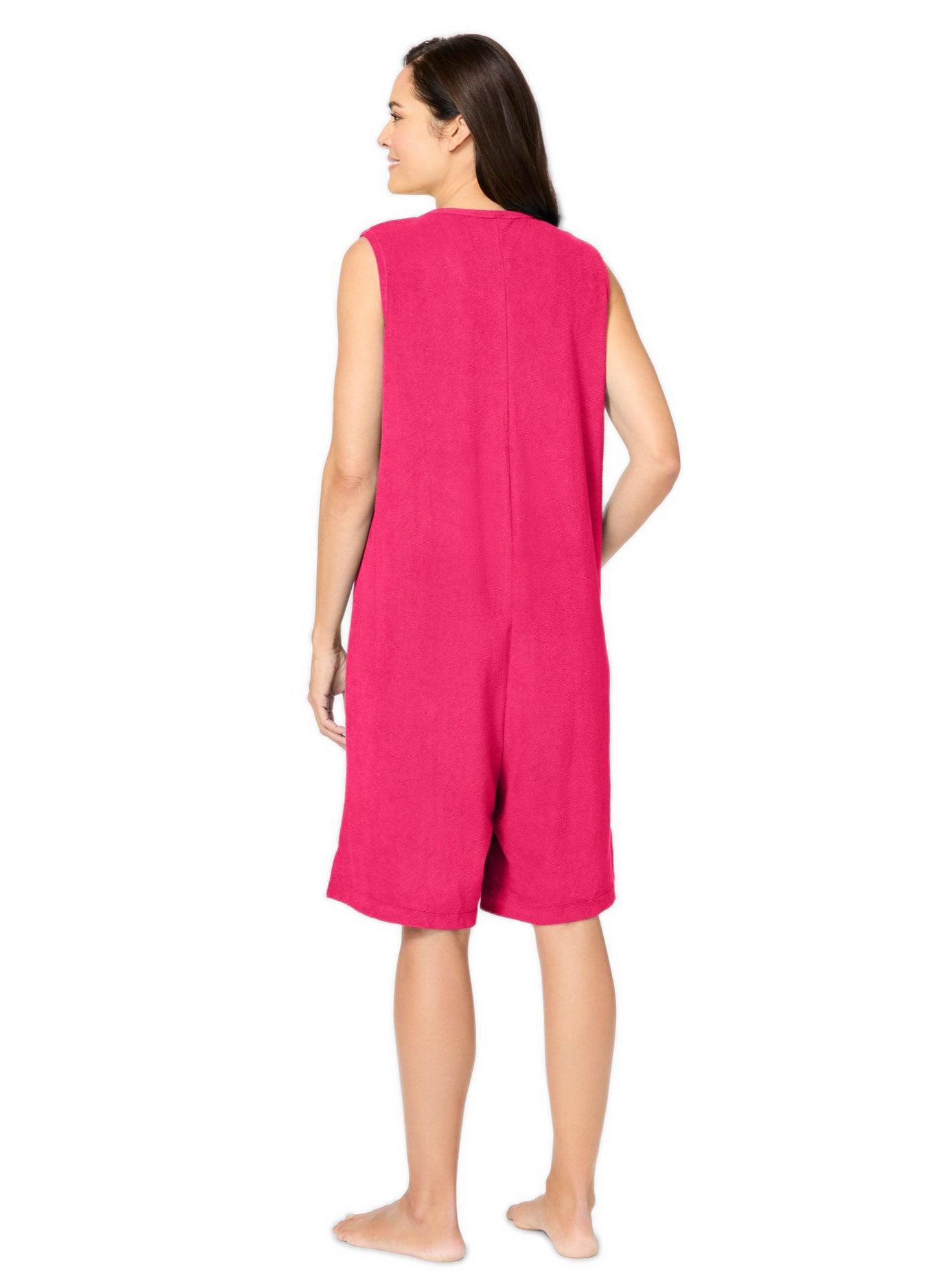 Женский комбинезон Dreams & Co. Plus Size Dreams and Co. Zip-Front Terry Romper, цвет: Розовый — фото 2