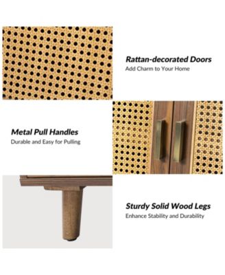 Accent Storage Rattan Cabinet  Cupboard Console Table for Dining Room