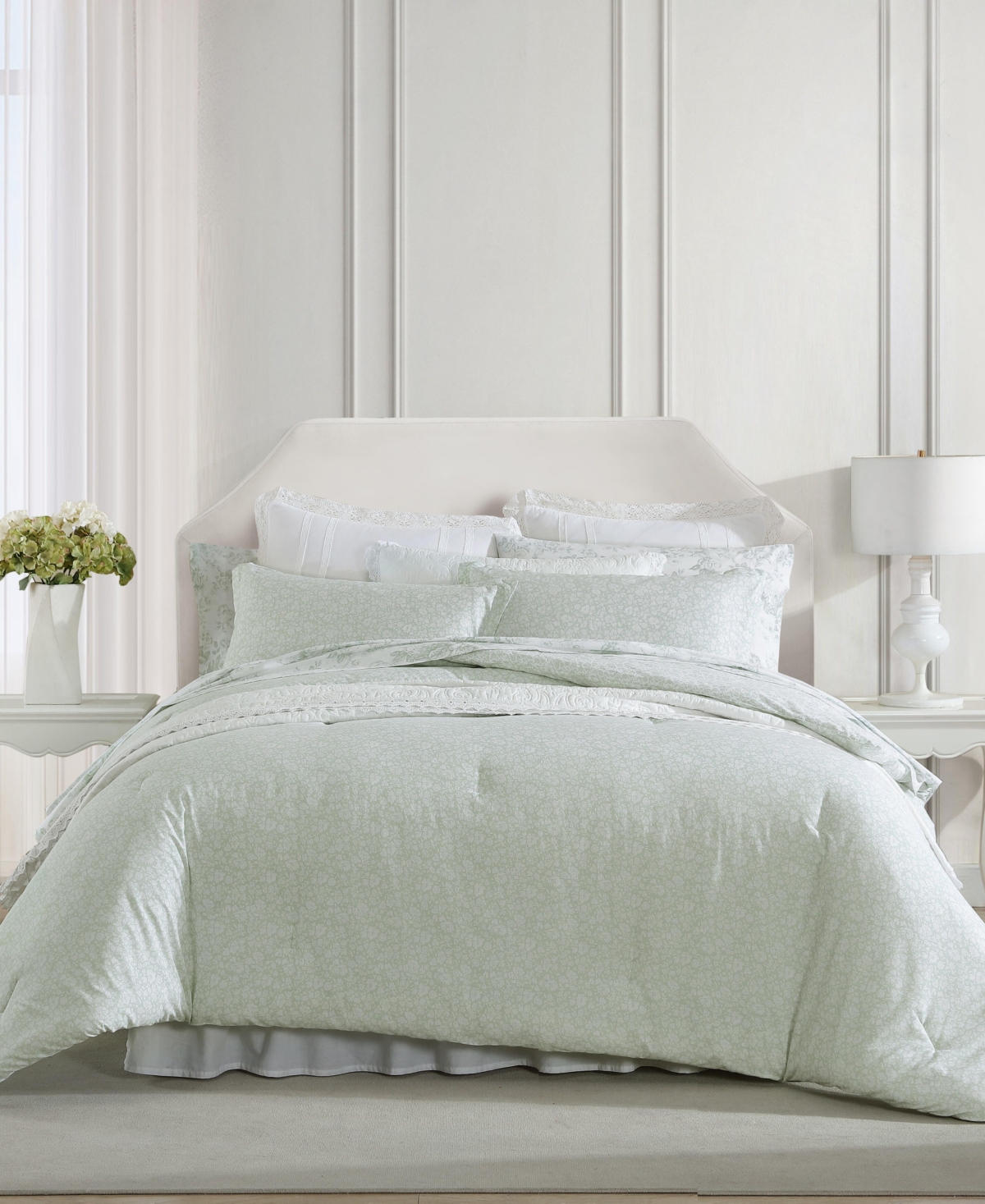 Laura Ashley Heirloom Ditzy Reversible Comforter Sets In Pale Green