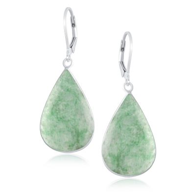 Large Iridescent Shell Stone Pear Shaped Teardrop Dangle Lever back Earrings Sterling Silver