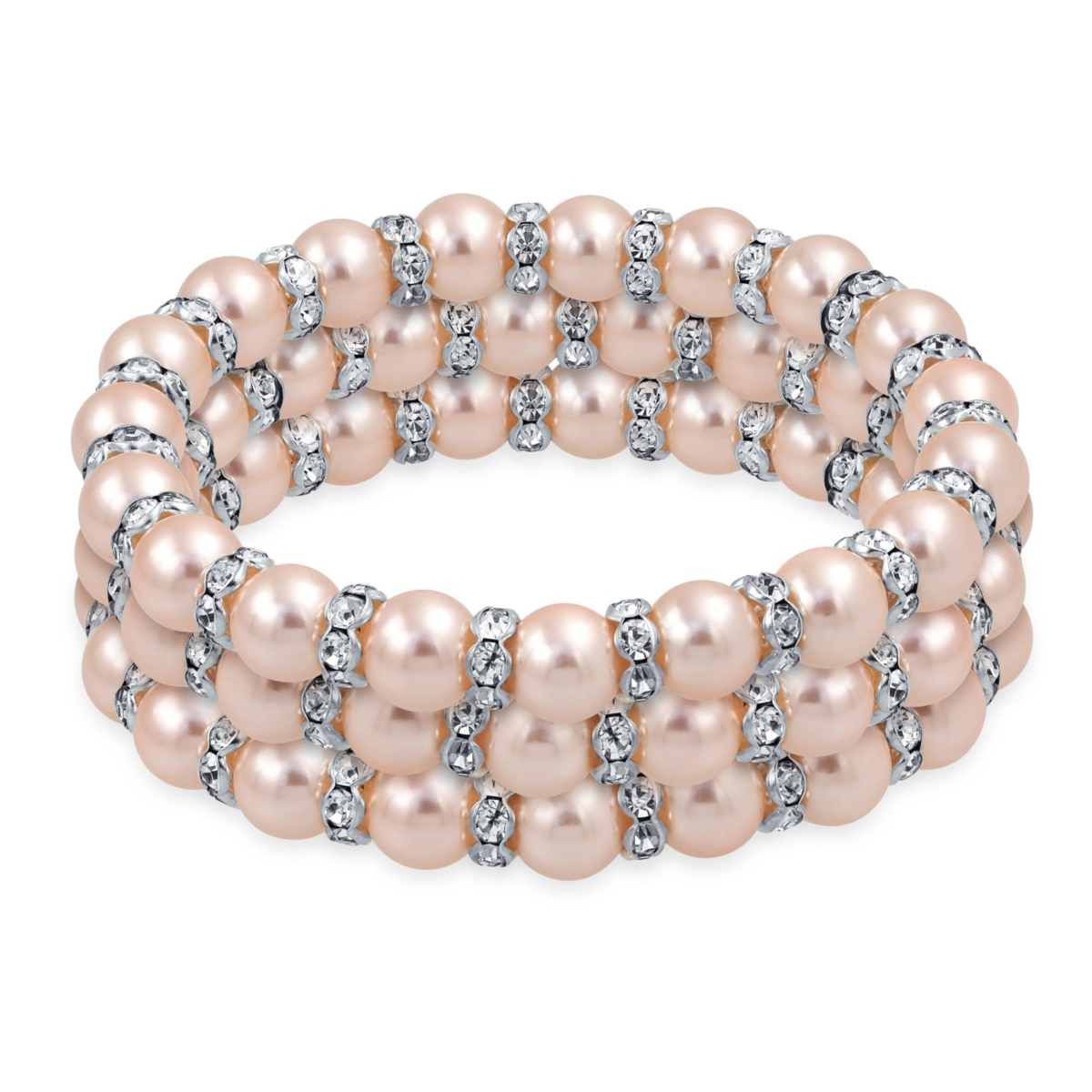 Bling Jewelry Set of 3 Black Simulated Pearl Stretch Bracelets with Crystal Gold Spacers - Pink set