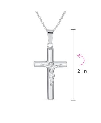 Simple Christian Catholic Religious Jewelry Large Jesus Crucifix Cross Necklace Pendant Sterling Silver 2 Inch
