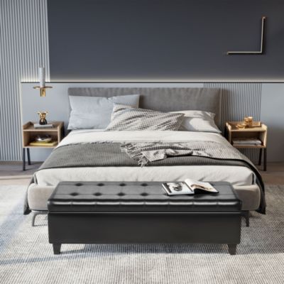 Storage Ottoman Bench 3-seater PU Leather Furniture Foot Stool