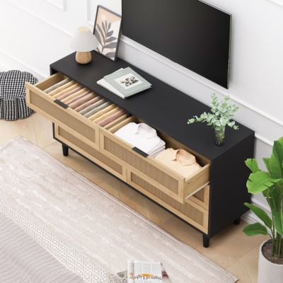 Natural Rattan Dresser with Anti-Tip Design and Ample Storage