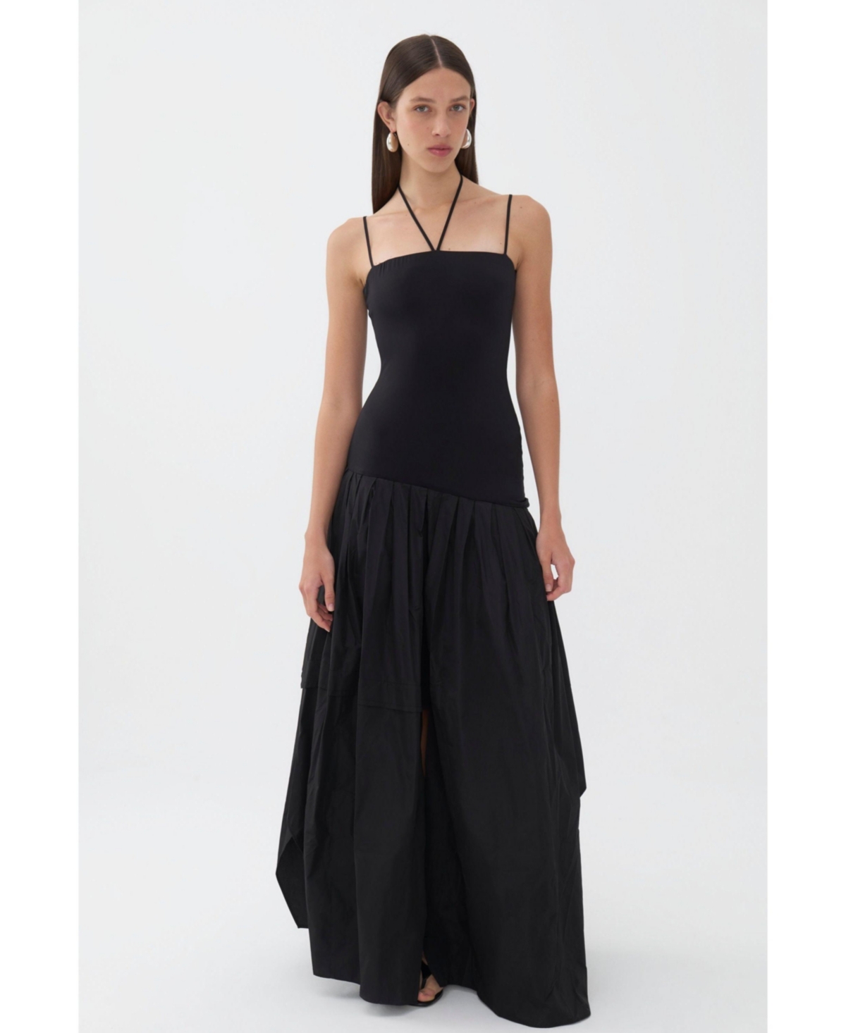Women's Trimmed Asymmetrical Dress - Black