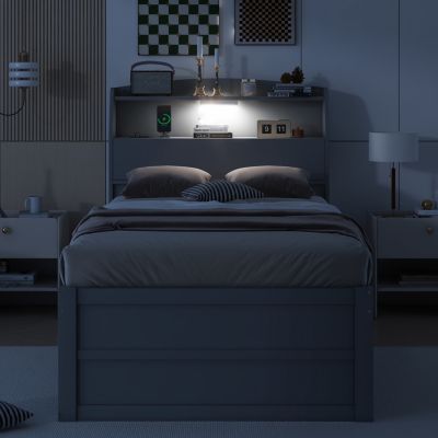 Streamdale Twin Wooden LED Platform Bed with Storage & Trundle