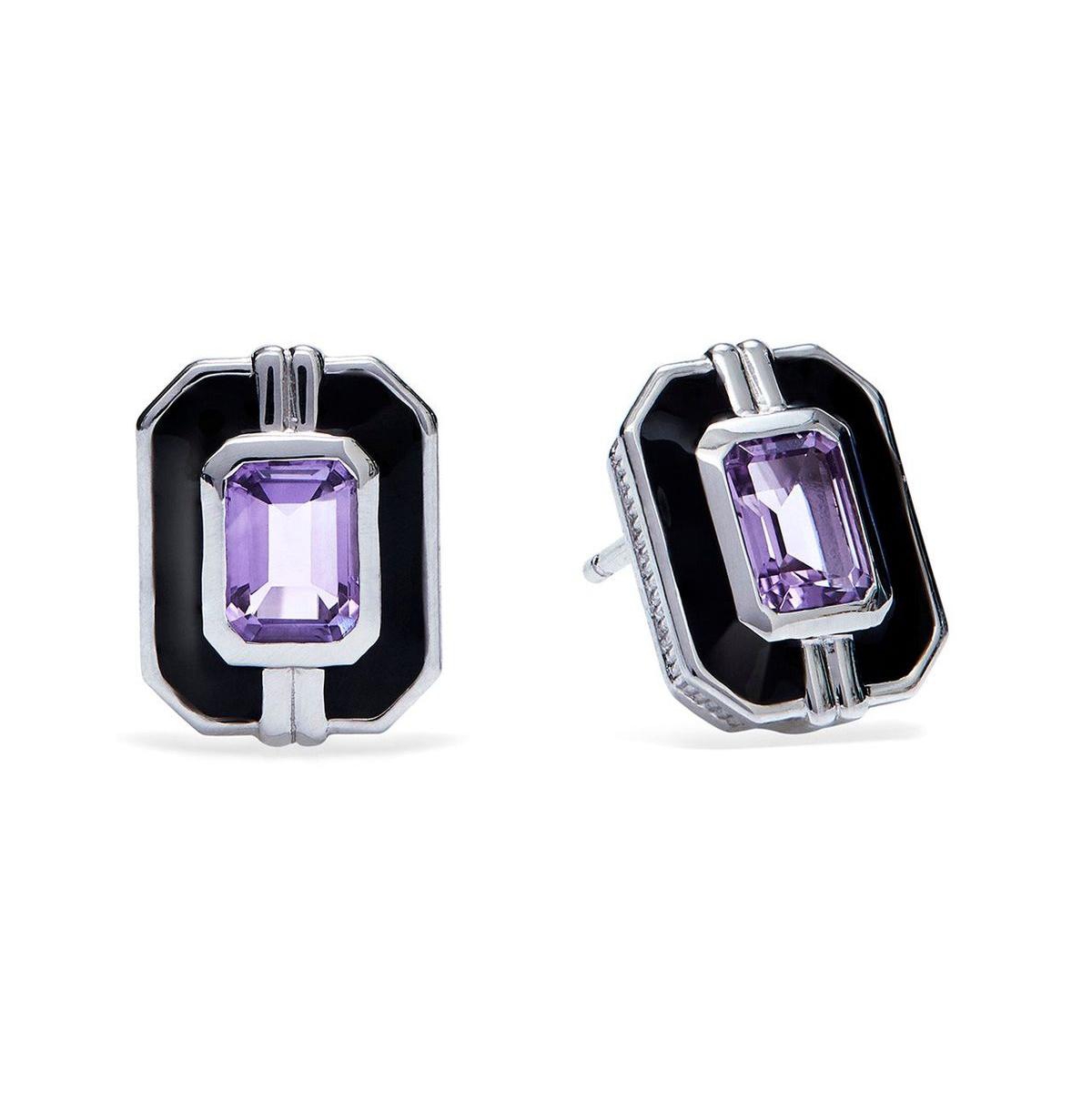 Adrienne Stud Earrings with Enamel and Amethyst - Silver/purple