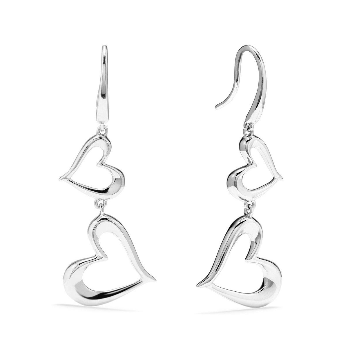 Eros Double Open Heart Drop Earrings - Silver